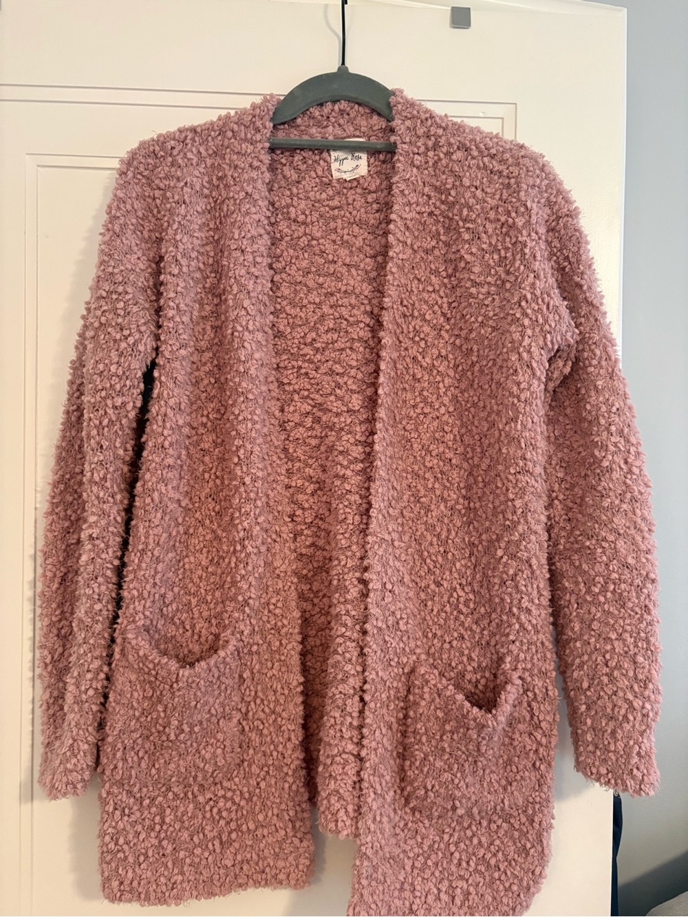 Hippie Rose Plush Open-Front Cardigan in Dusty Pink